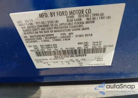 2019 Ford Ecosport Se from USA, damaged, VIN MAJ3S2GE5KC309099